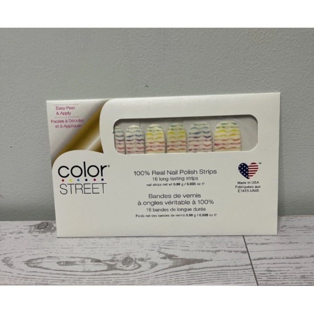 Color Street Real Nail Polish Strips Rainbow Stripes 16 Count Manicure Set